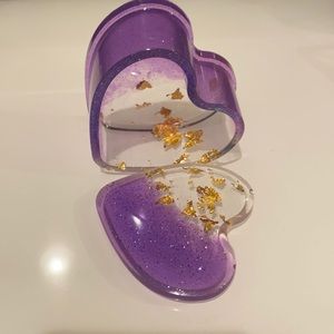 Glittery gold and purple heart shaped box handmade